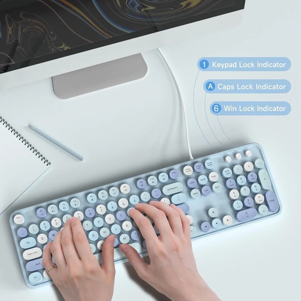 Computer Keyboard Wired USB Plug Retro Typewriter Keyboard Full Size new